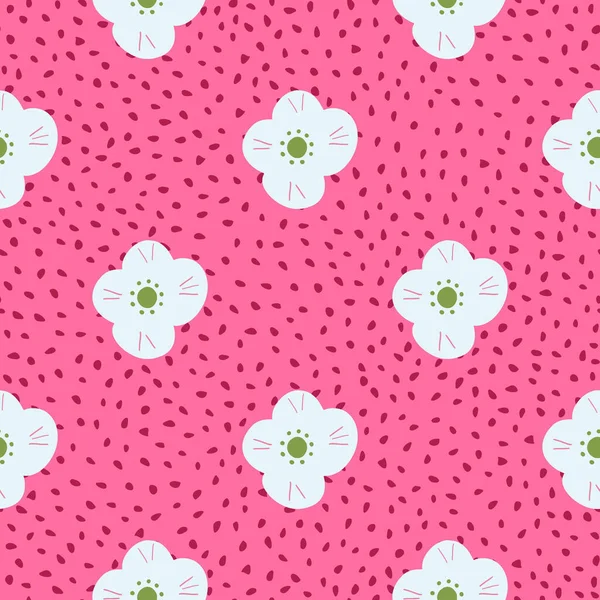 Dekoratív Egyszerű Virágok Zökkenőmentes Minta Gyerekek Stílusban Rózsaszín Fényes Pontozott — Stock Vector
