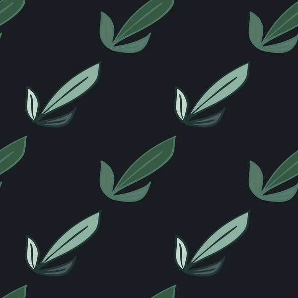 Minimlistisches Dunkles Nahtloses Muster Mit Grünen Blattornamenten Schwarzer Hintergrund Einfacher — Stockvektor