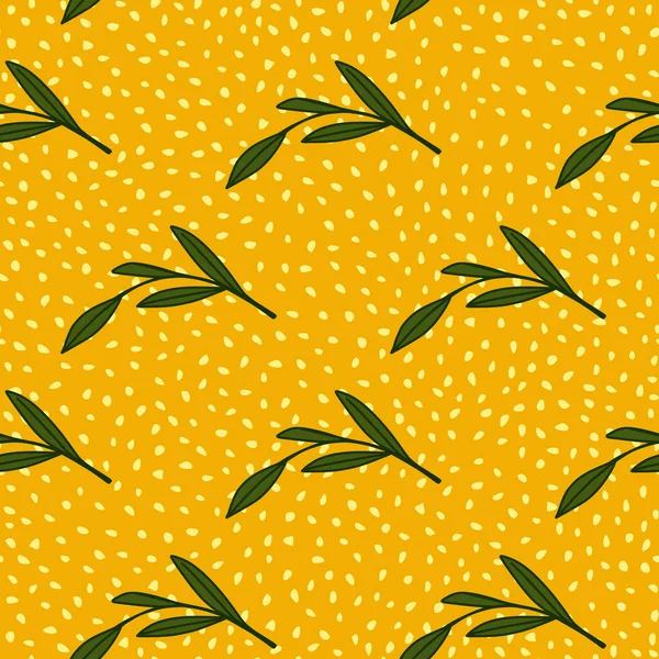 Feuilles Diagonales Vertes Branches Éléments Motif Sans Couture Fond Pointillé — Image vectorielle