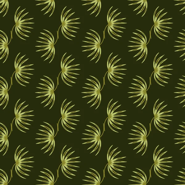 Nature Doodle Nahtloses Muster Mit Olivgrünen Kleinen Tropischen Busch Silhouetten — Stockvektor