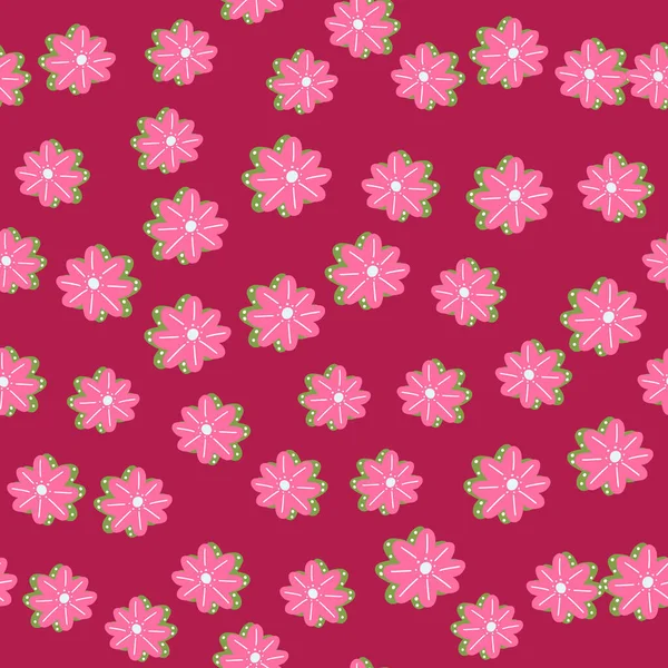 Pequeñas Siluetas Flores Margarita Rosa Azar Patrón Sin Costuras Fondo — Vector de stock