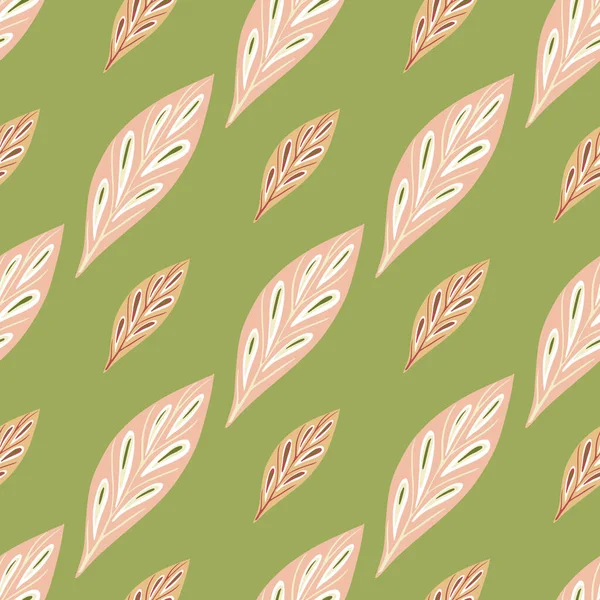 手绘无缝图案 粉色几何叶型 绿色背景 面料设计 纺织品印花 包覆装饰背景 矢量说明 — 图库矢量图片
