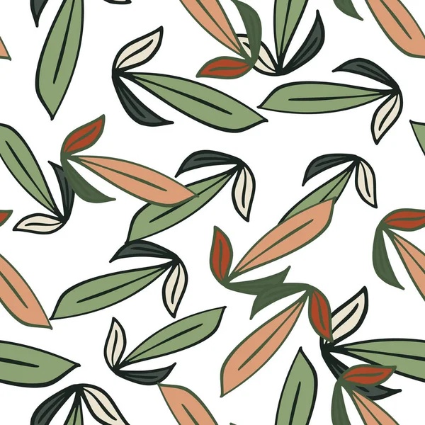 植物隔离无缝图案与粉红色和绿色叶轮廓打印 白色背景 完美的面料设计 纺织品印花 矢量说明 — 图库矢量图片