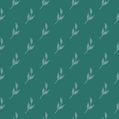 İskandinav desenli, karalamalı basit dallar süslemeli. Yeşil arka plan. Dekoratif baskı. Kumaş tasarımı, tekstil baskısı, ambalaj ve kapak için mükemmel. Vektör illüstrasyonu.