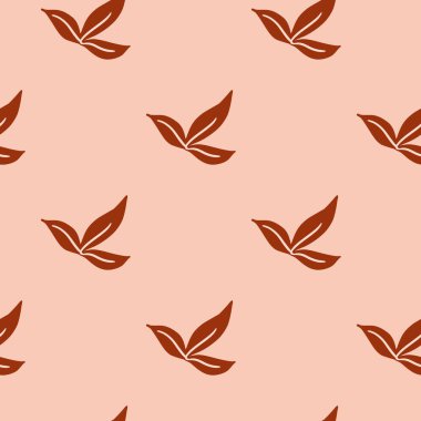 Kırmızı, sade yaprak süslemeli, minimalist, pürüzsüz desen. Pembe arka plan. Doğa arkaplanı. Kumaş tasarımı, tekstil baskısı, ambalaj ve kapak için mükemmel. Vektör illüstrasyonu.