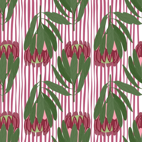 Цветочный Бесшовный Узор Зелеными Листьями Фиолетовыми Цветами Прота Розовый Белый — стоковый вектор