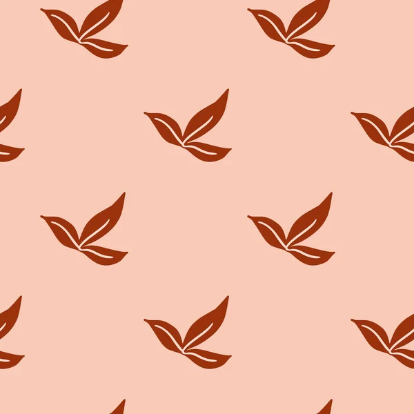 Minimalistisch Naadloos Patroon Met Rood Eenvoudig Blad Ornament Roze Achtergrond — Stockvector