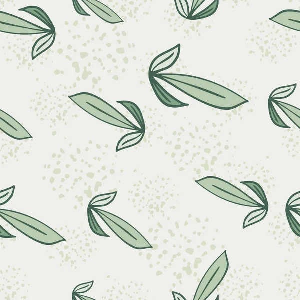 Зеленый Случайный Бесшовный Рисунок Контурами Листьев Каракулей Серый Фон Брызгами — стоковый вектор