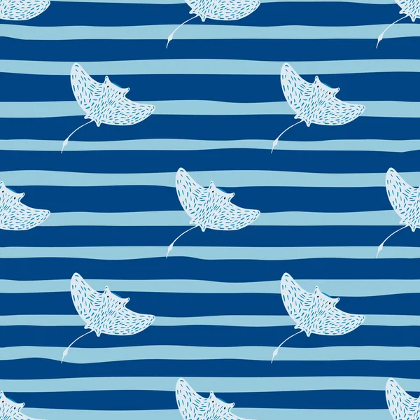Διακοσμητικό Μοτίβο Χωρίς Ραφή Doodle Stingray Στολίδι Μπλε Ριγέ Φόντο — Διανυσματικό Αρχείο
