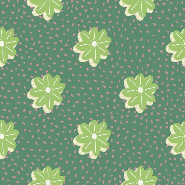 Zelený Výstřižek Botanické Bezešvé Vzor Květinovým Potiskem Daisy Tyrkysově Tečkované — Stockový vektor