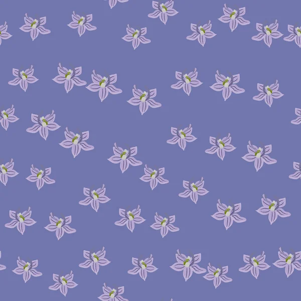 Маленькі Випадкові Орхідеї Квіти Силуети Безшовні Каракулі Візерунок Синій Фон — стоковий вектор