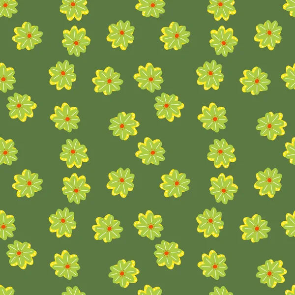 Цветочный Бесшовный Узор Случайным Украшением Цветов Ромашки Зелёный Орнамент Скандала — стоковый вектор