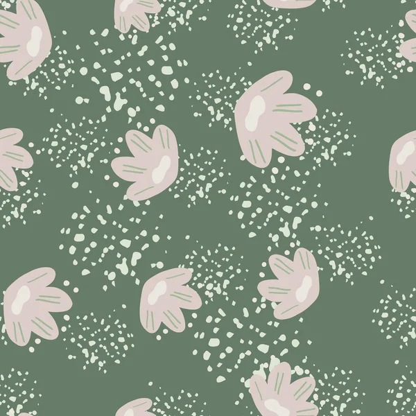 Seamless Pattern Random Grey Flowers Kids Style Print Pastel Green — Stock Vector