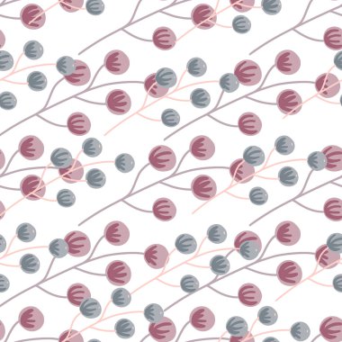 İzole edilmiş mor ve mavi böğürtlen şekilli klasik, dikişsiz desen. Beyaz arka plan. Yemek baskısı. Kumaş tasarımı, tekstil baskısı, ambalaj ve kapak için tasarlandı. Vektör illüstrasyonu.