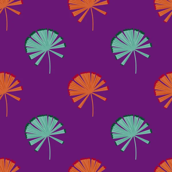 蓝色和橙色的棕榈树手绘无缝图案 紫色明亮的背景 面料设计 纺织品印花 包覆装饰背景 矢量说明 — 图库矢量图片