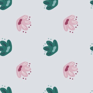 Minimalist stil saf, pürüzsüz desenli pembe ve turkuaz, naif çiçek süsü. Pastel arka plan. Kumaş tasarımı, tekstil baskısı, ambalaj ve kapak için tasarlandı. Vektör illüstrasyonu.