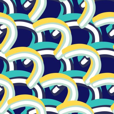 Jöle sarısı ve mavi dikişsiz besin deseni. Koyu lacivert arka planı olan tatlı bir fon. Kumaş tasarımı için dekoratif zemin, tekstil baskısı, ambalaj, kapak. Vektör illüstrasyonu.