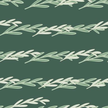 Süssüz dekoratif desenli karalama çiçekli yapraklı ağaç dalları süsü. Yeşil arka plan. Kumaş tasarımı, tekstil baskısı, ambalaj ve kapak için tasarlandı. Vektör illüstrasyonu.