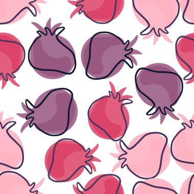 Pembe ve mor çizgili soyut nar desenli modern yiyecekler. Ayrı bir süs. Kumaş tasarımı için dekoratif zemin, tekstil baskısı, ambalaj, kapak. Vektör illüstrasyonu.