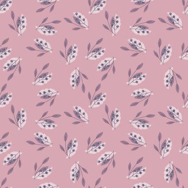 Rastgele küçük yaban mersini şekilli, pürüzsüz çizim defteri deseni. Leylak arkaplan. Basit bir tarz. Kumaş tasarımı, tekstil baskısı, ambalaj ve kapak için tasarlandı. Vektör illüstrasyonu.