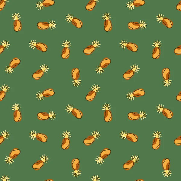 Tropik ananas siluetleriyle vitaminsiz desen. Yeşil pastel arka plan. Küçük bir süs. Kumaş tasarımı için dekoratif zemin, tekstil baskısı, ambalaj, kapak. Vektör illüstrasyonu.