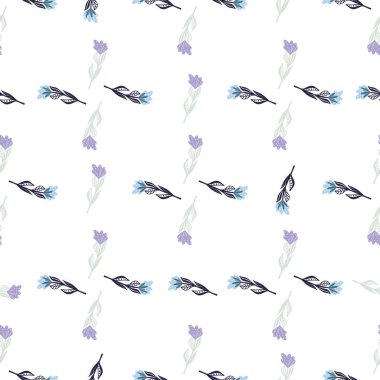 Geometrik biçimli, mavi soyut çiçek şekilli, pürüzsüz desen. İzole edilmiş arka plan. Dekoratif sanat eserleri. Kumaş tasarımı, tekstil baskısı, ambalaj ve kapak için tasarlandı. Vektör illüstrasyonu.