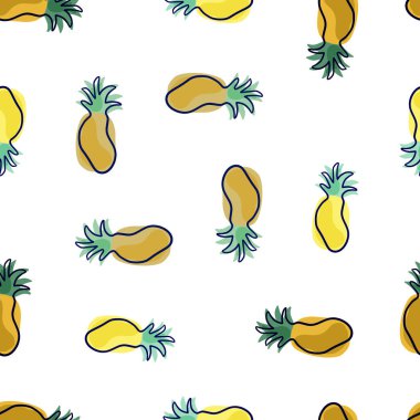 Sarı soyut ananas şekilli, el izi olmayan bir şekil. İzole edilmiş vitamin izi. Kumaş tasarımı için dekoratif zemin, tekstil baskısı, ambalaj, kapak. Vektör illüstrasyonu.