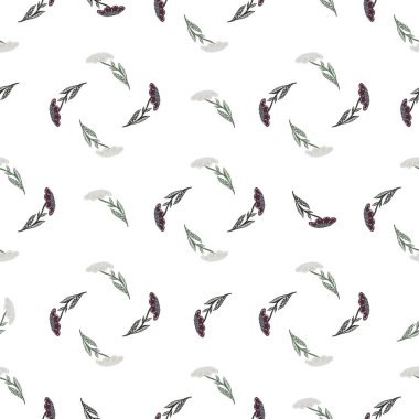 Küçük çiçek şekilli soyut geometrik dikişsiz desen. Yaratıcı tarzda izole edilmiş çiçek izi. Kumaş tasarımı için dekoratif zemin, tekstil baskısı, ambalaj, kapak. Vektör illüstrasyonu.