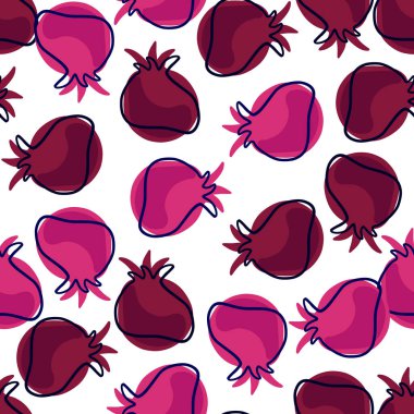 İzole edilmiş kestane rengi ve pembe nar elementleriyle doğal, pürüzsüz desen. Beyaz arka plan. Kumaş tasarımı için dekoratif zemin, tekstil baskısı, ambalaj, kapak. Vektör illüstrasyonu.