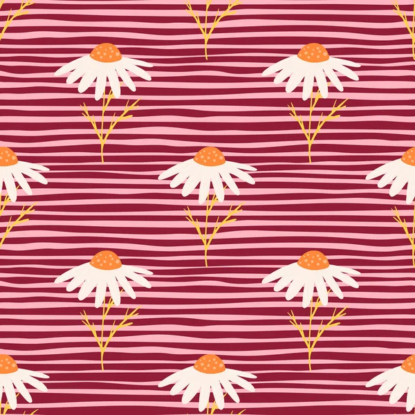 Весенний Бесшовный Узор Симпатичными Белыми Цветами Розовый Полосатый Фон Ботанический — стоковый вектор