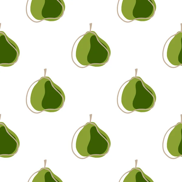 Isolated Food Seamless Pattern Green Abstract Pear Ornament White Background — Stock Vector