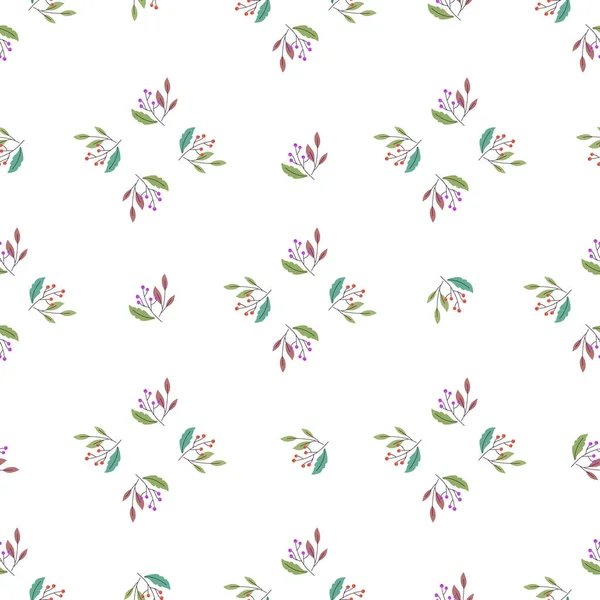 Геометрический Абстрактный Стиль Бесшовный Узор Рисунком Ягодных Веток Изолированный Ботанический — стоковый вектор