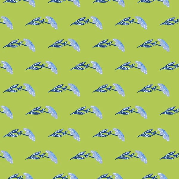 Blaue Einfache Feldblumen Elemente Nahtlose Doodle Muster Grüner Hintergrund Sommerschmuck — Stockvektor