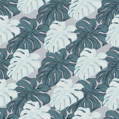 Tropik yapraklar filodendron bitkisi silueti arkaplan. Geometrik egzotik duvar kağıdı. Yeşil arka planda dikişsiz canavar yaprağı deseni. Kumaş için tasarım, tekstil baskısı. Vektör illüstrasyonu