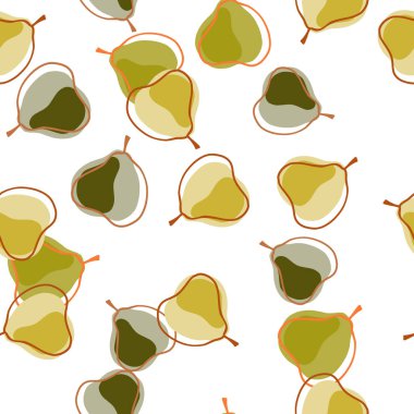 Abstract food seamless pattern with random pears elements print. White background. Isolated print. Designed for fabric design, textile print, wrapping, cover. Vector illustration.
