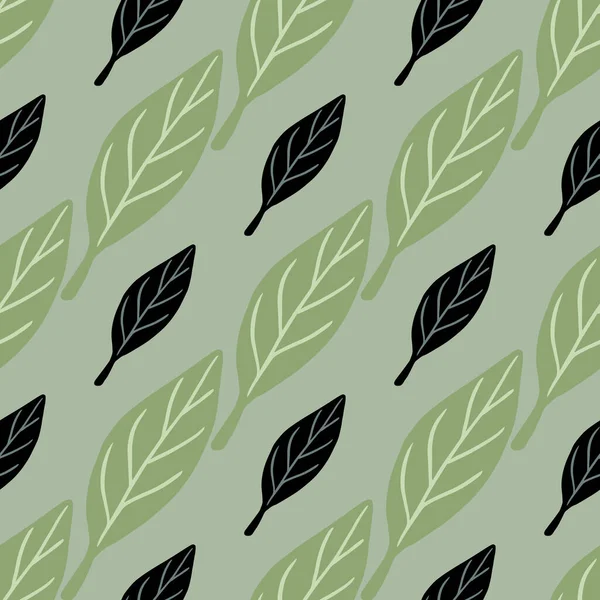 Botanic Seamless Pattern Black Green Simple Leaf Elements Pale Blue — Vetor de Stock