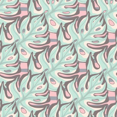 Mavi canavar siluetleri pürüzsüz bir şekilde bırakıyor. Pembe renkli arka plan. Doğal egzotik fon. Kumaş tasarımı, tekstil baskısı, ambalaj ve kapak için tasarlandı. Vektör illüstrasyonu.