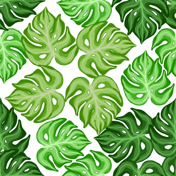 Vereinzelte Pflanzen Nahtlose Muster Mit Zufälligen Grünen Monstrea Blättern Formen — Stockvektor