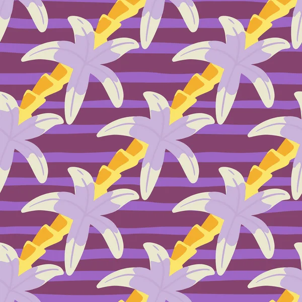 Purple Colors Palm Tree Elements Seamless Doodle Pattern Striped Background — ストックベクタ