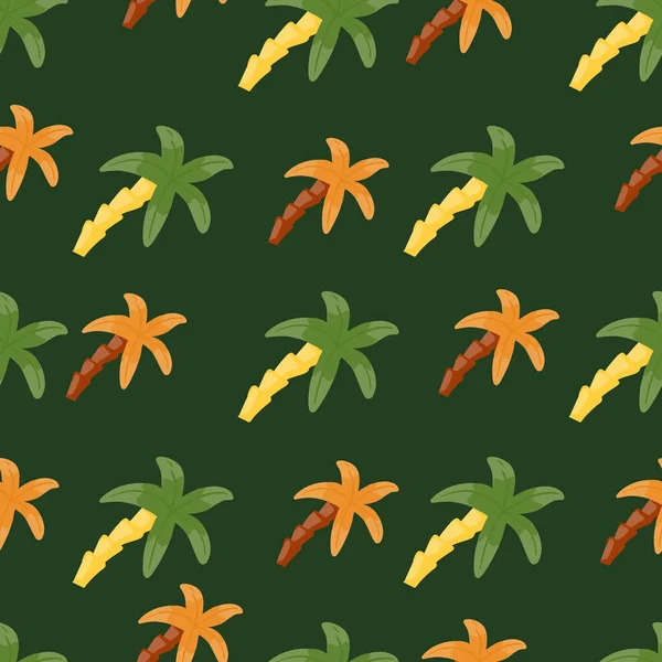 Hand Drawn Seamless Exotic Pattern Botany Green Orange Palm Tree — Vettoriale Stock