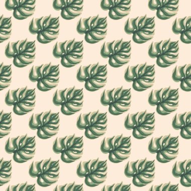 Küçük canavarımsı yaprak desenleri, el çizimi tarzında. Hafif pastel arkaplan. Doğa baskısı. Kumaş tasarımı, tekstil baskısı, ambalaj ve kapak için tasarlandı. Vektör illüstrasyonu.