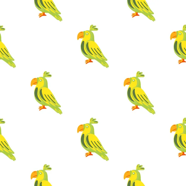 Izolowany Wzór Bez Szwu Zielonymi Żółtymi Papugami Ornament Ptaków Białe — Wektor stockowy
