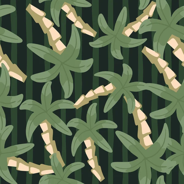 Рука Намальована Безшовним Візерунком Випадковим Зеленим Прикрасою Пальми Смугастий Фон — стоковий вектор