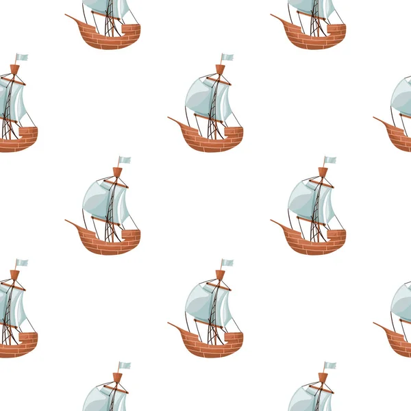 Isolated Seamless Pattern Blye Beige Colored Sailboat Ship Elements White — Stock Vector