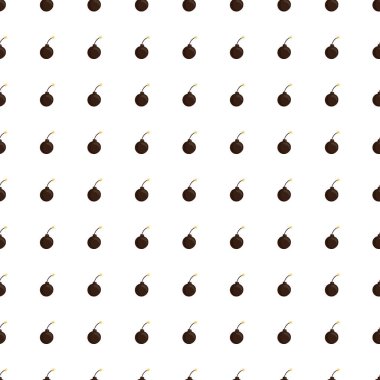 Çizgi film tarzı, küçük kahverengi bomba şekilli, pürüzsüz silah deseni. İzole parmak izi. Beyaz arka plan. Kumaş tasarımı, tekstil baskısı, ambalaj ve kapak için mükemmel. Vektör illüstrasyonu.