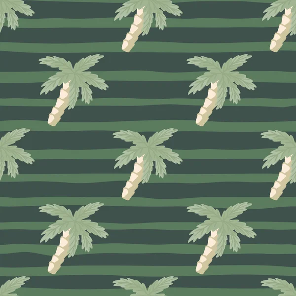 Гавайский Бесшовный Рисунок Бледно Зеленых Тонах Силуэтами Тропических Пальм Полосатый — стоковый вектор