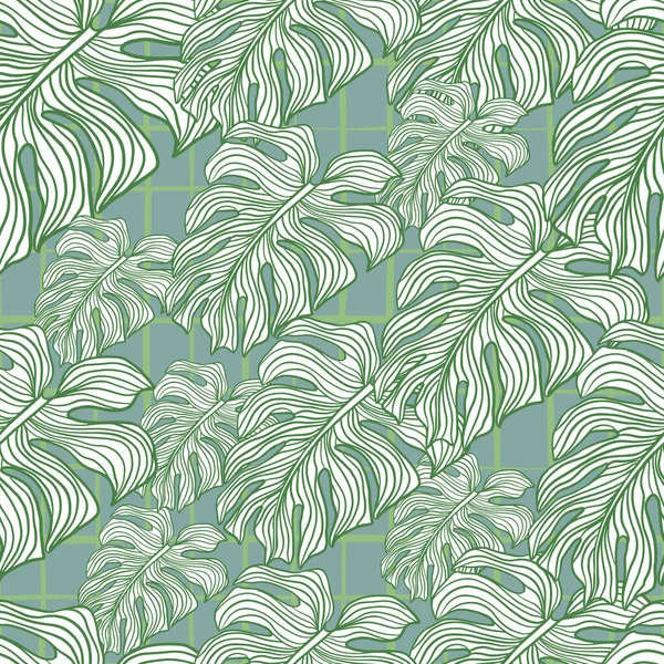 Padrão Sem Costura Selva Decorativa Com Verde Contornado Folha Monstera — Vetor de Stock