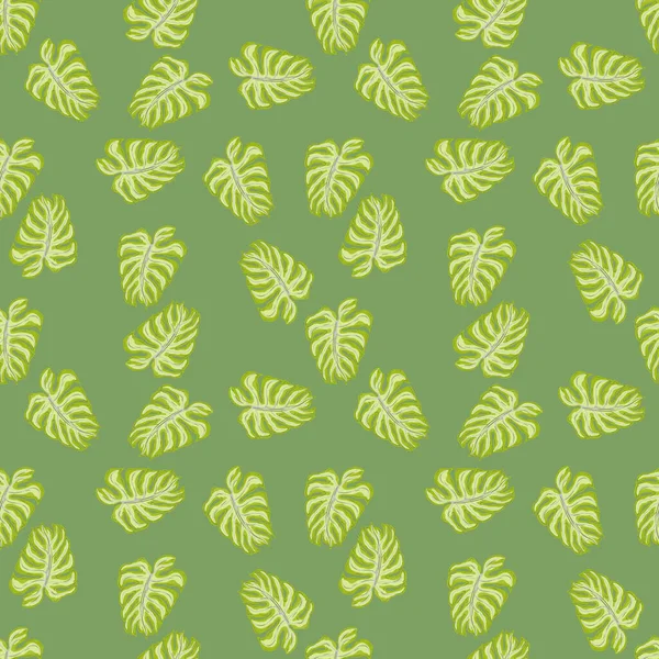 植物无缝图案与随机绿色的怪兽叶饰 面糊背景 热带形状 面料设计 纺织品印花 包覆装饰背景 矢量说明 — 图库矢量图片