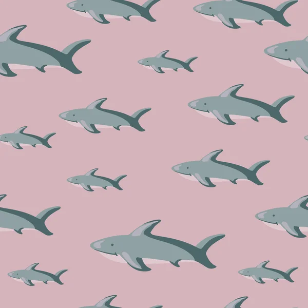 Random Grey Shark Silhouettes Seamless Doodle Pattern Pale Pink Background — Stock Vector