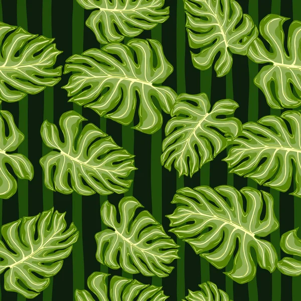 Green Random Palmblatt Silhouetten Nahtlose Doodle Muster Gestreifter Hintergrund Abstrakter — Stockvektor